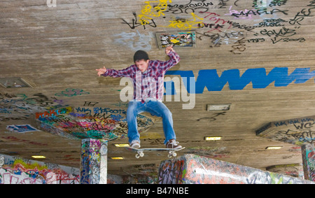 Young Teenage Skateboarder Southbank London UK  Europe Stock Photo