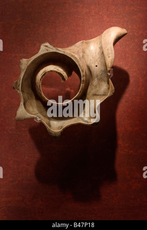 Mexica (Aztec) sectioned conch shell pectoral (Ehecacozcatl) at the Museo Nacional de Antropologia in Mexico City. Stock Photo