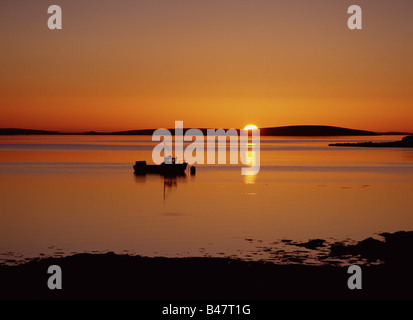 dh St Marys Bay Scapa Flow HOLM ORKNEY Scottish sunset fishing boat uk scenic sea orange island scotland still water nobody