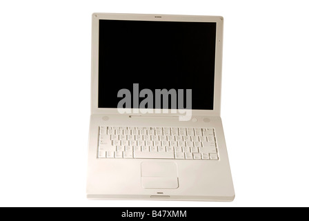 White laptop computer with blank screen Stock Photo