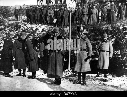 events, First World War / WWI, Western Front, Emperor William II visiting the front in the sector of the 5th Army, to the right Crown Prince William, France, 1914 / 1915, Stock Photo