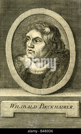 Pirckheimer, Willibald, 5.12.1470 - 22.12.1530, German humanist and politician, portrait in oval, engraving after Duerer, 18th century, Artist's Copyright has not to be cleared Stock Photo