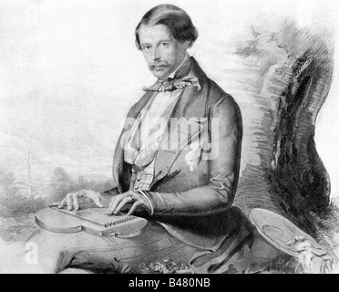 Maximilian Joseph, 4.12.1808 - 15.11.1888, Duke in Bavaria, half length, galvanograph after drawing by Leo Schoeninger, 19th century, ,
