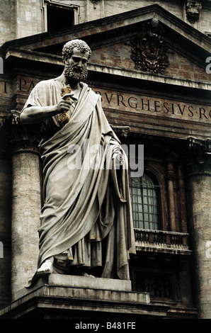 Saint Peter (Simon bar Jona), + circa 64 AD, apostle, statue on St. Peter's Square in Rome, built under pope Pius IX, Stock Photo