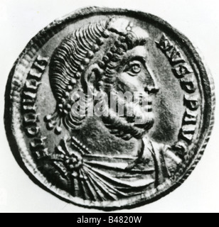 Julianus, Flavius Claudius, called 'the Apostate', 331 - 26.3.363 AD, Roman Emperor 361 - 363 AD, portrait, side view, coin, , Stock Photo