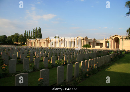 Looking across the Faubourg-d'Amiens Cemetery at the Regimental Panels on the Arras Memorial, France. Stock Photo