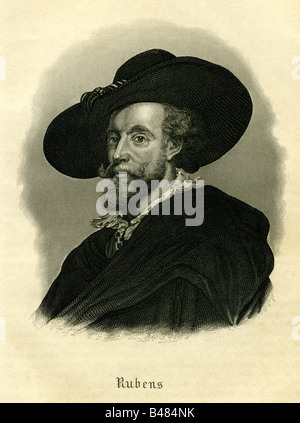 Rubens, Peter Paul, 28.6.1577 - 30.5.1640, Dutch painter, portrait with hat, steel engraving, 19th century, Artist's Copyright has not to be cleared Stock Photo