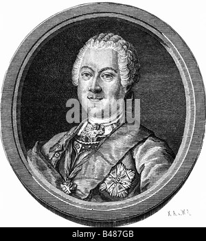 Brühl, Heinrich count von, 13.8.1700 - 28.10.1763, Saxonian politican, prime minister of the Electorate of Saxony 1746 - 1763, portrait, wood engraving after coeval cooper engraving, Artist's Copyright has not to be cleared Stock Photo