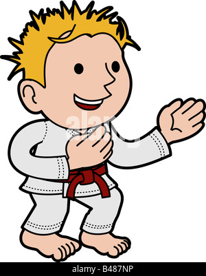 Illustration of blond boy practicing karate Stock Photo