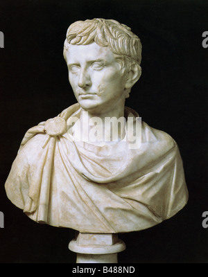Augustus (Imperator Caesar Augustus), 23.9.63 BC - 19.8.14 AD, Roman Emperor 13.1.27 BC - 19.8.14 AD, portrait, bust, marble, 36 cm, circa 30 BC, Museo Capitolino, Rome, Stock Photo