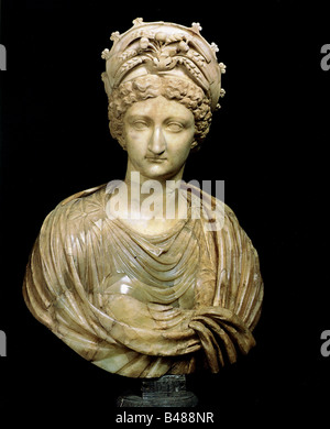 Livia Drusilla (Iulia Augusta), 30.1.58 BC - 29 AD, portrait, bust, alabaster, Museo Capitolino, Rome, , Stock Photo