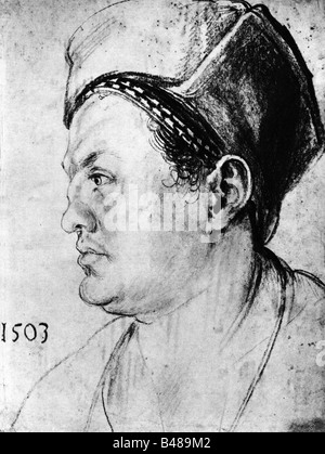 Pirckheimer, Willibald, 5.12.1470 - 22.12.1530, German humanist and author / writer, portrait, side view, charcoal drawing by Albrecht Durer, 1503, Artist's Copyright has not to be cleared Stock Photo
