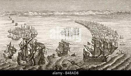 The Spanish Armada after a 17th century print Stock Photo