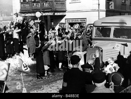 Nazism / National Socialism, politics, annexation of Austria 1938, the German Army marching in, 12.3.1938, unit of the SS-Verfügungstruppe  in Seefeld, Tyrol, , Stock Photo