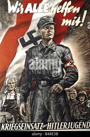 Nazism / National Socialism, organisations, Hitler Youth, poster, war service for Hitler Youth, 1943,  Nazi Germany, Third Reich, 20th century, propaganda, Hilterjugend, military, , Stock Photo