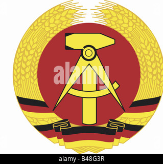 heraldry, coat of arms, Germany, former German Democratic Republic (1955 - 1990), national coat of arms, symbol, emblem, crest, geography, Europe, GDR, historic, historical, clipping, 20th century, 1950s, Stock Photo