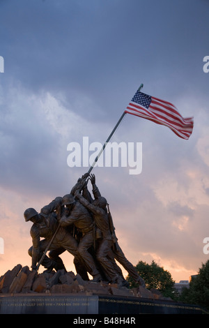 The Marine Corps War Memorial depicts US soldiers raising a US flag on Iwo Jima during World War II Arlington Virginia USA Stock Photo