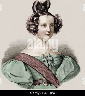 Maria II. 'da Gloria', 4.4.1819 - 15.11.1853, Queen of Portugal 5.5.1826 - 30.6.1828 & 26.5.1834 - 15.11.1853, portrait, coloured lithography by A. Kneissel after Cecilie Brand, 1833, Stock Photo