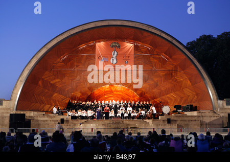 Boston Landmarks Orchestra performs at the Hatch Shell on the Esplanade in Boston, Massachusetts Stock Photo