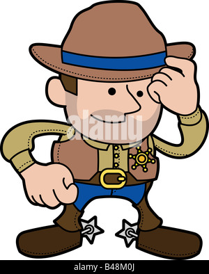 Illustration of male cowboy sheriff in ranger outfit and hat Stock Photo