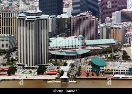 aerial above New Orleans Louisiana Mississippi river waterfront Stock Photo