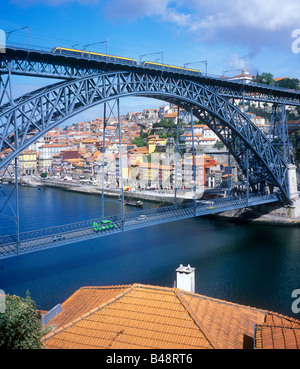 bridge Dom Luis I to Vila Nova de Gaia in Porto, Portugal Stock Photo