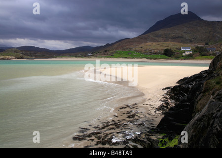 sun spot on Glassilaun beach at Atlantic coast during low tide, Connemara, Ireland Stock Photo