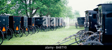 Amish buggies parked at a farm near Arthur Iliinois Stock Photo