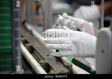 Parker Pen factory in Newhaven, Sussex, UK. the assembly line of the famous pen brand as it celebrated 120 years in 2008. Stock Photo