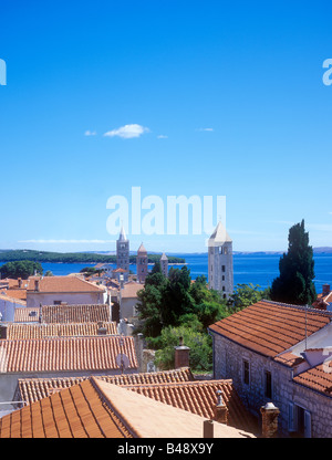 roofs and church towers of the old town of Rab, Republic of Croatia, Eastern Europe Stock Photo