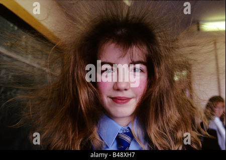 Teenage girl pupil has a hair-raising, portrait Stock Photo