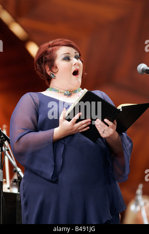 Soloist with the Boston Landmarks Orchestra performs Verdi's Requiem at the Hatch Shell in Boston Massachusetts Stock Photo