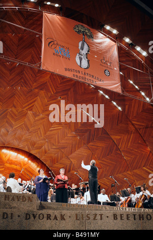 Boston Landmarks Orchestra performs at the Hatch Shell on the Esplanade in Boston Massachusetts Stock Photo