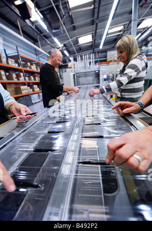 Parker Pen factory in Newhaven, Sussex, UK. the assembly line of the famous pen brand as it celebrated 120 years in 2008. Stock Photo