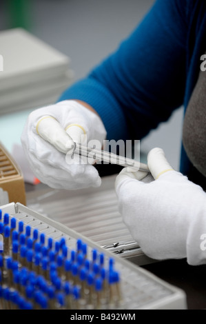 Parker Pen factory in Newhaven, Sussex, UK. the assembly line of the famous pen brand as it celebrated 120 years in 2008. Stock Photo