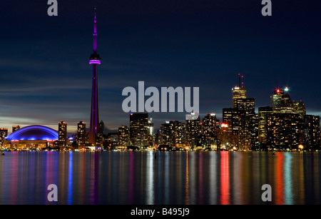 View of downtown Toronto from centre island at dusk, Ontario, Canada Stock Photo