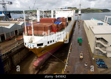 Grande Francia container cargo ship in dry dock Grimaldi Lines Falmouth Docks Cornwall UK Stock Photo