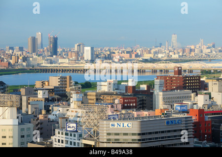 View towards Shin Osaka over the Yodogawa River, Osaka JP Stock Photo