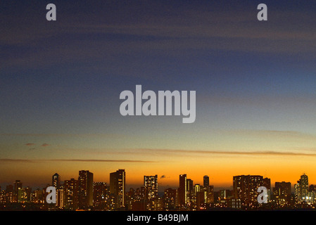 Waikiki skyline at dusk, from the University of Hawaii campus Stock Photo