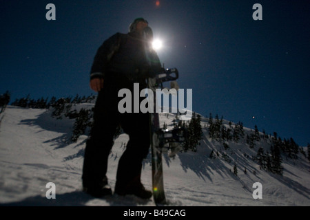 full moon night skiing Stock Photo