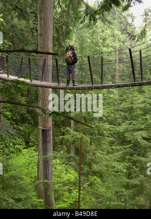 Small suspension bridge near Capilano suspension bridge in Vancouver , Canada Stock Photo