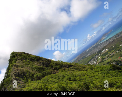 The first peak of the Olomana hike, Hawaii Stock Photo