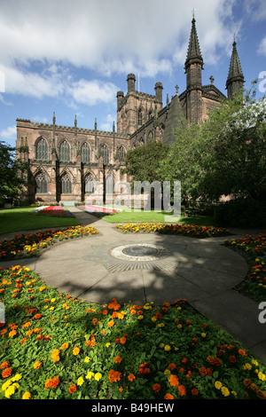 City of Chester, England. Chester Cathedral of Christ and the Blessed Virgin Mary Cheshire Regiment Garden of Remembrance. Stock Photo