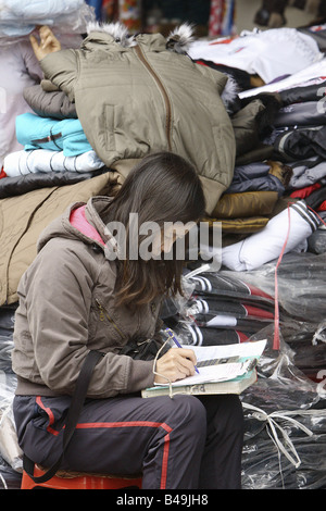 Jeans stand at the Cho Dong Xuan Market, Hanoi, Vietnam Stock Photo