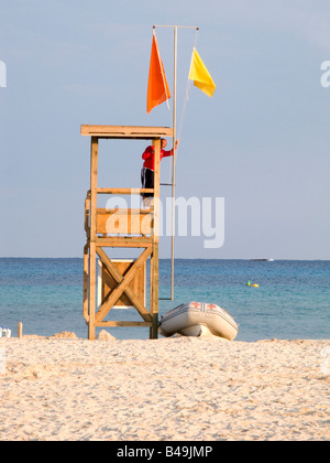 A lifeguard station on a beacj in Punta Prima Menorca Spain Stock Photo