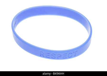 Word Respect on blue color wrist band Stock Photo