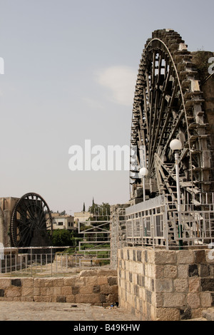 Giant wooden waterwheels aka Norias, on the Orontes River, Hama, Syria Stock Photo