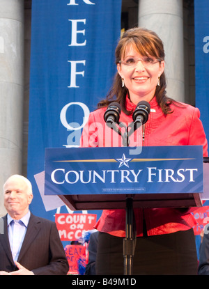 Sarah Palin speaking to the crowd at a McCain Palin rally in Media Pennsylvania on September 22 2008 Stock Photo