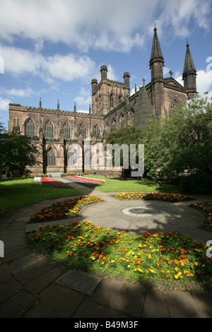 City of Chester, England. Chester Cathedral of Christ and the Blessed Virgin Mary Cheshire Regiment Garden of Remembrance. Stock Photo