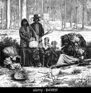 geography/travel, USA, people, Native Americans, reservation, familiy in a reservation, engraving, circa 1870, Stock Photo